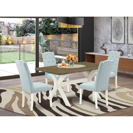 East West Furniture 5 Piece X-Style Dining Table Set - Linen White X076CE215-5